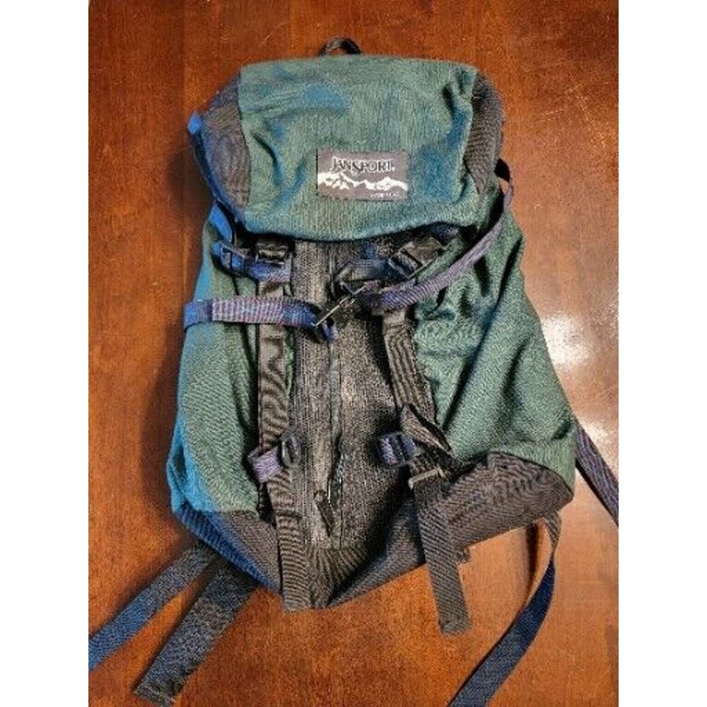 Vintage JANSPORT Green Aztec Hiking Camping Large Backpack Made In USA